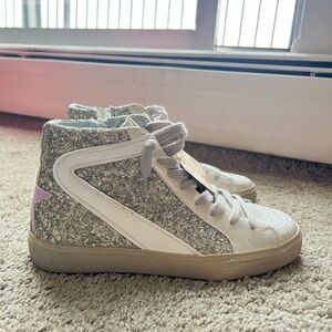 Girls Youth 8.5 High Top Sneakers Silver Glitter . ShuShop